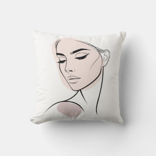 One Line Woman Face Drawing No3 Throw Pillow