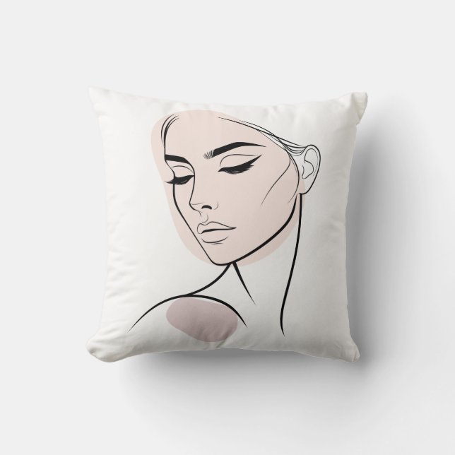 One Line Woman Face Drawing No3 Throw Pillow (Front)