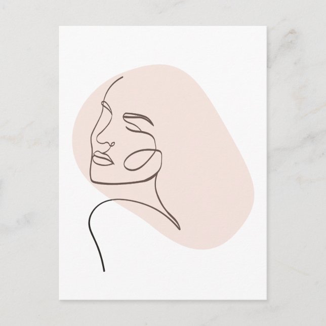 One Line Woman Face Drawing Postcard (Front)