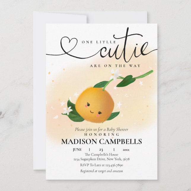 One Little Cuties Are On The Way Citrus Invitation (Front)