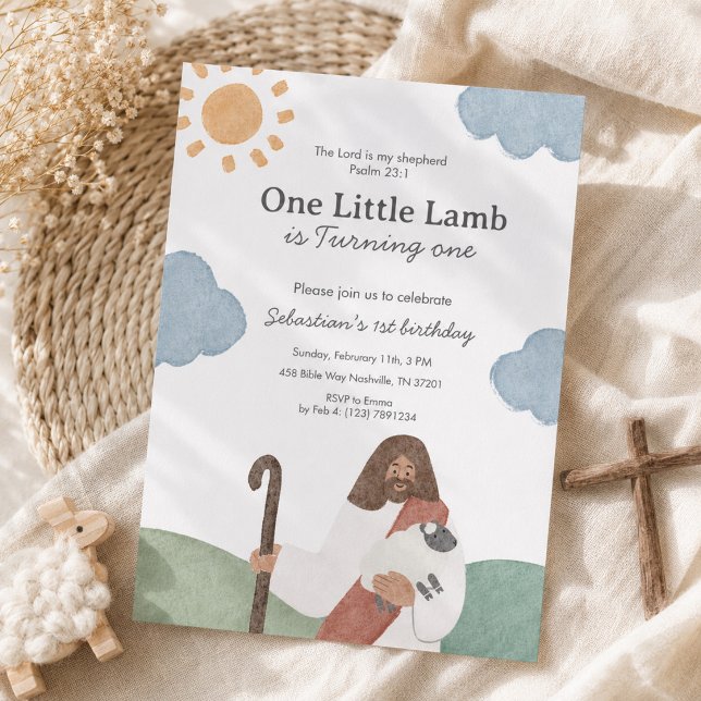 One Little Lamb Psalm 23 Birthday Invitation (Creator Uploaded)