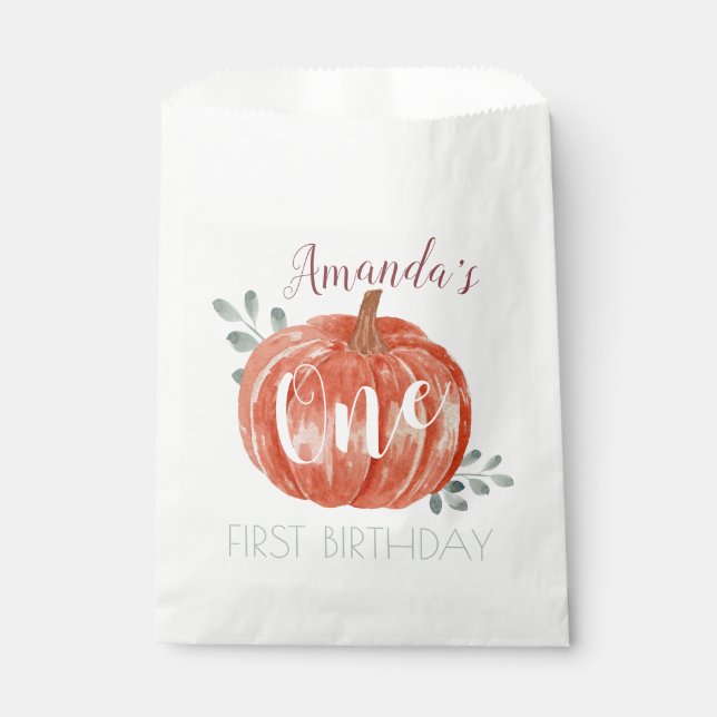 One Little Pumpkin 1st Birthday  Favour Bag (Front)