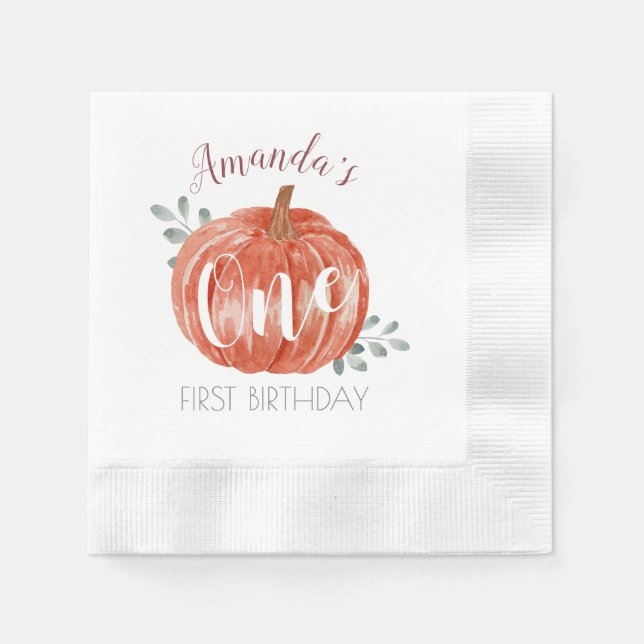 One Little Pumpkin 1st Birthday  Napkin (Front)