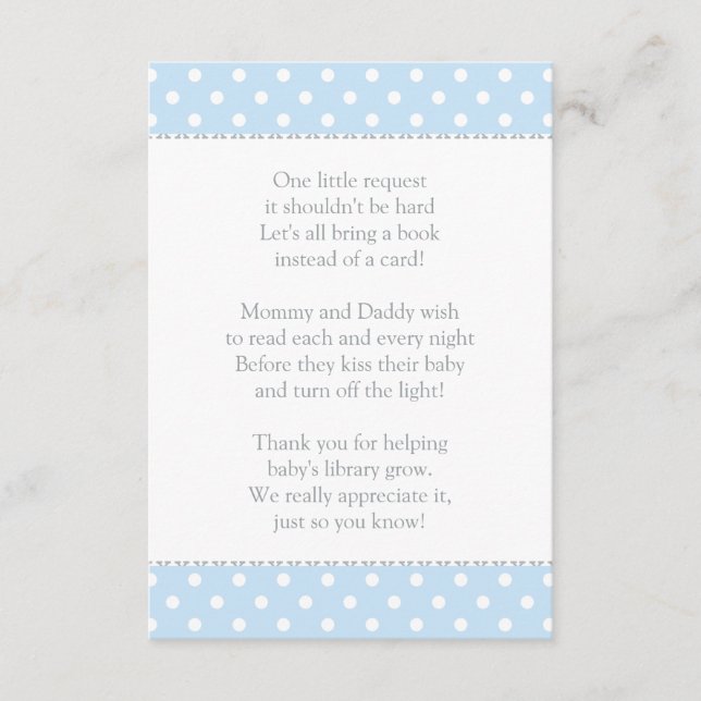 One Little Request Blue Baby Shower Book Enclosure Card (Front)