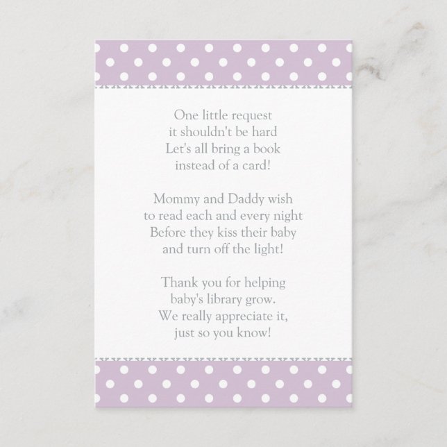 One Little Request Lavender Baby Shower Book Enclosure Card (Front)