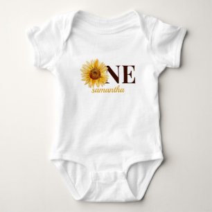 One Little Sunshine Name First Birthday  Baby Bodysuit