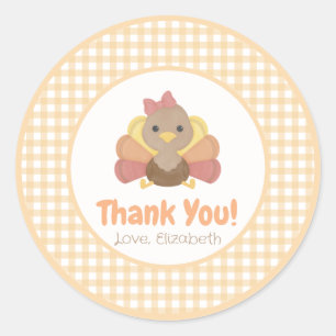 One Little Turkey Girl's First Birthday Party Classic Round Sticker