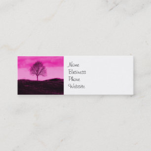 One Lone Tree Silhouette Hot Pink Landscape Mini Business Card