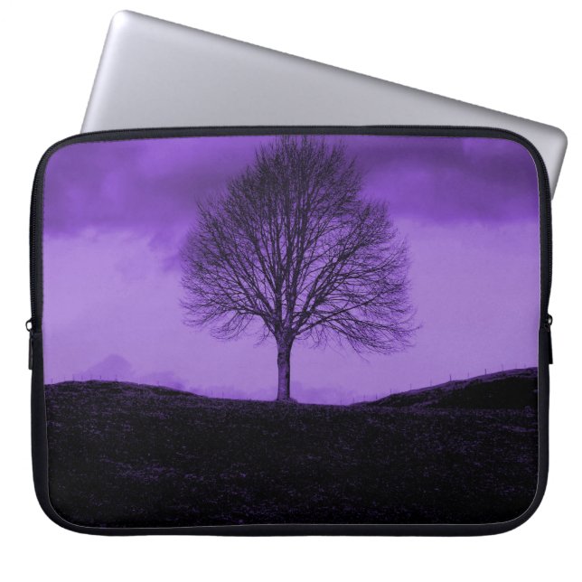 One Lone Tree Silhouette Purple Nature Landscape Laptop Sleeve (Front)