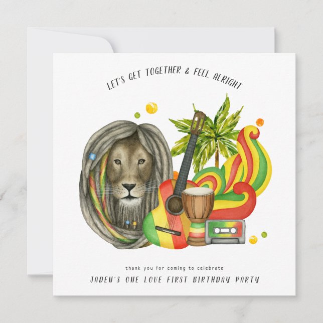 One Love First Birthday Party Invitation (Front)