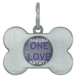 One Love Hakuna Matata Swahili Blue Grey Abstract Pet Tag