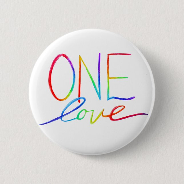 One Love Inspirational Rainbow Words Pin Buttons (Front)