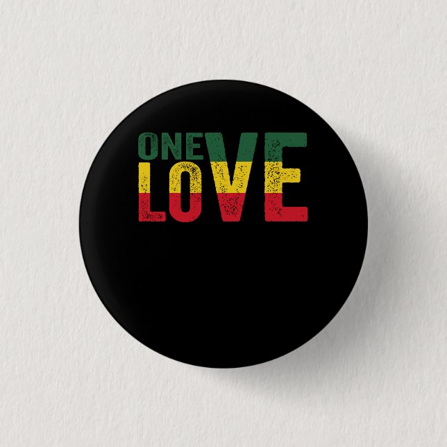 One Love Jamaican Rasta Reggae 1 Inch Round Button (Front)