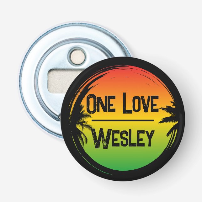 One Love Jamaican Rasta Tropical Palms Bottle Opener (Front)