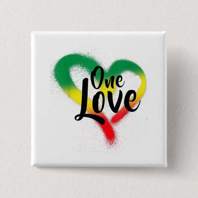 One Love One Heart Reggae Vibes 2 Inch Square Button (Front)