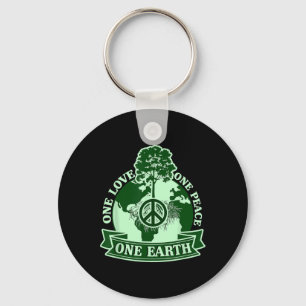 One Love One Peace One Earth World Earth Day  Keychain
