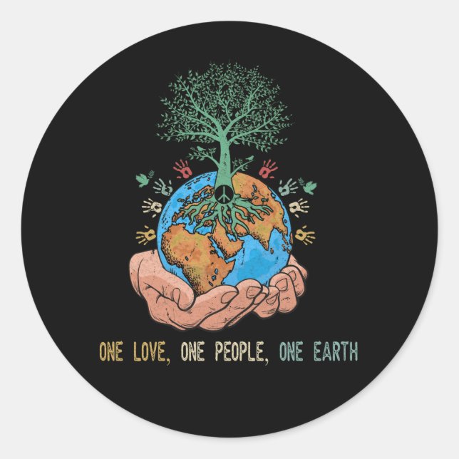 One Love One People One Earth Day World Peace Classic Round Sticker (Front)