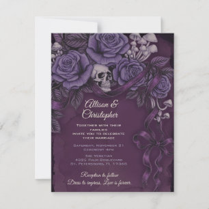 One Love, Plum Gothic Wedding Design Invitation
