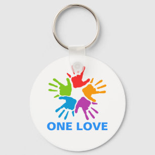 One Love Rainbow Hands Button Keychain