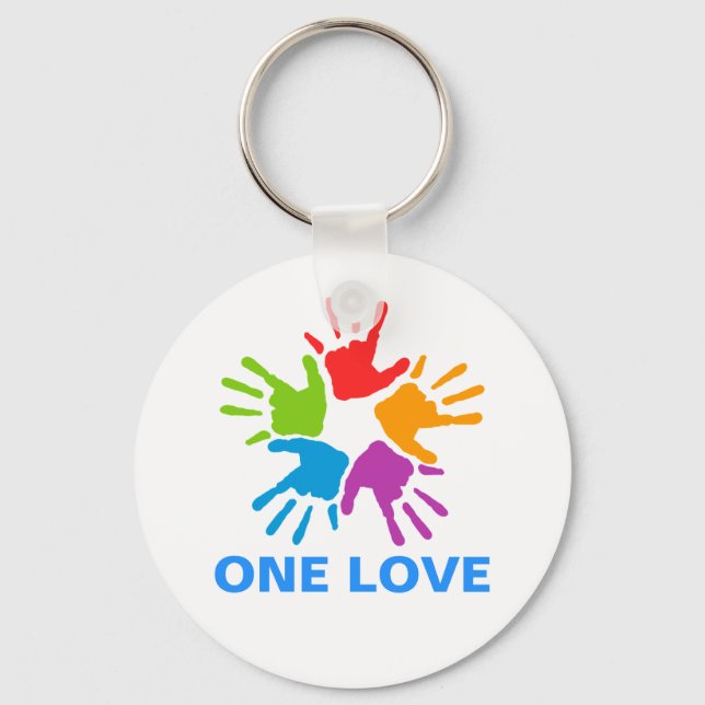 One Love Rainbow Hands Button Keychain (Front)