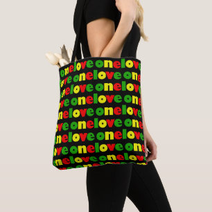 One Love Rasta Colours Colourful Typography Patter Tote Bag