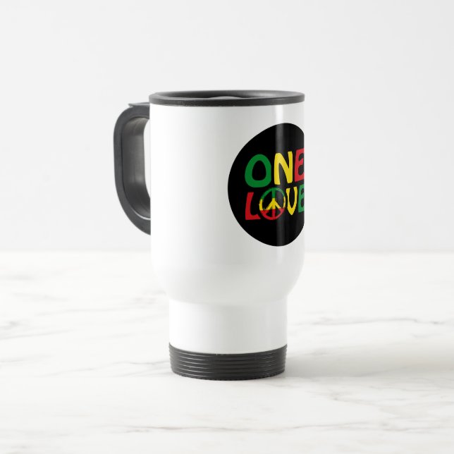 One Love, Reggae design Travel Mug (Front Left)
