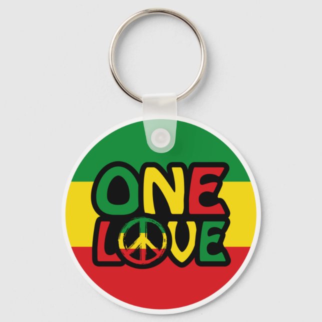 One Love, Reggae design with reggae colors Keychain (Front)