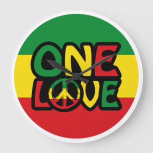 One Love, Reggae design with reggae colors Large Clock