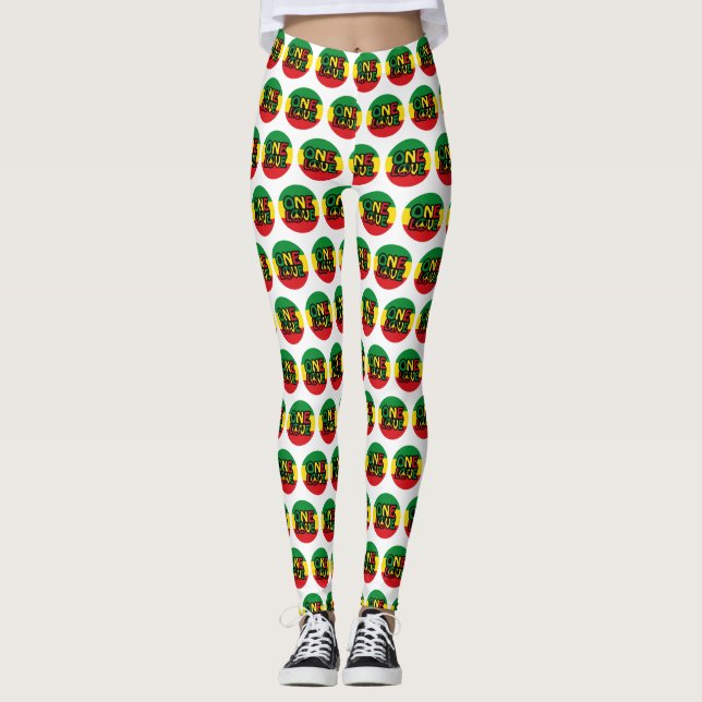 One Love, Reggae design with reggae colors Leggings (Front)