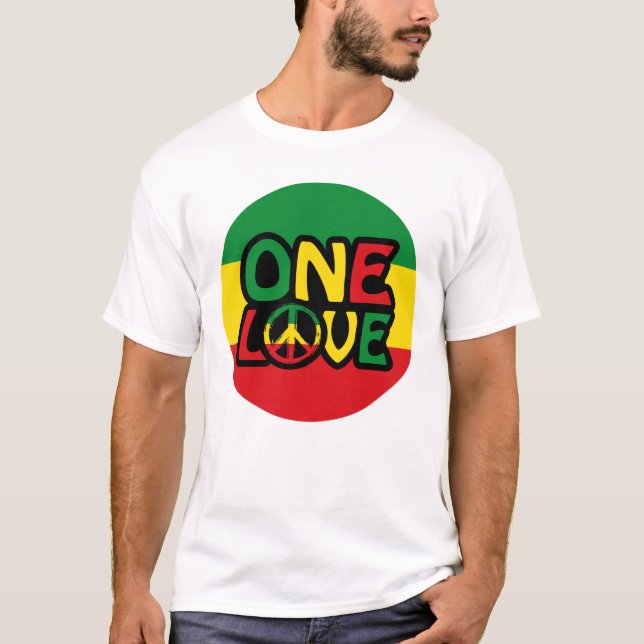 One Love, Reggae design with reggae colors T-Shirt (Front)