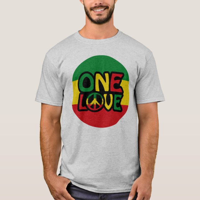 One Love, Reggae design with reggae colors T-Shirt (Front)