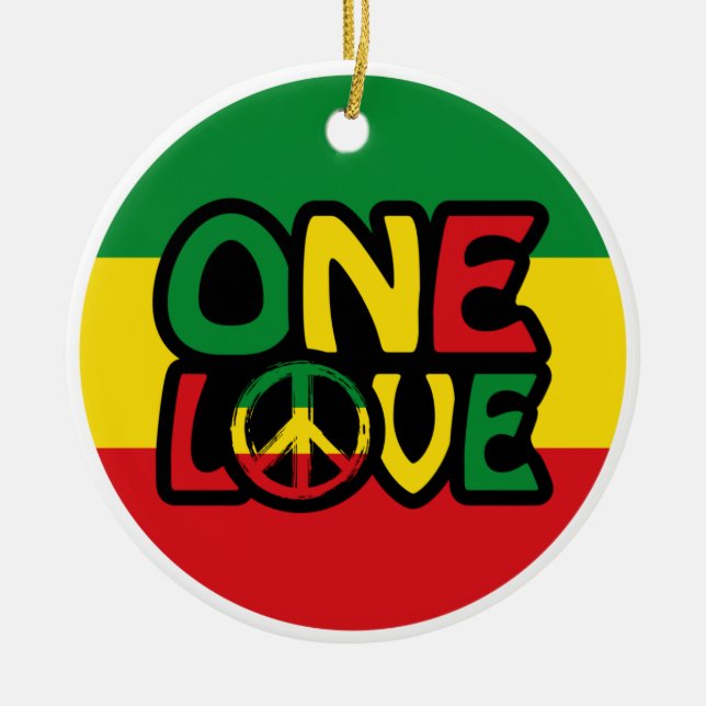 One Love, Reggae design with reggae colours Ceramic Ornament (Front)