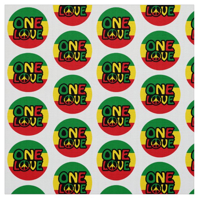 One Love, Reggae design with reggae colours Fabric (Swatch)