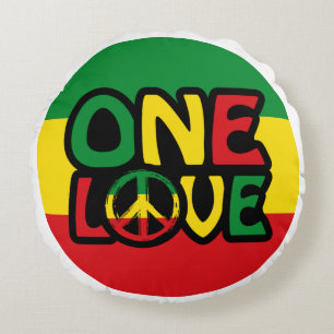 One Love, Reggae design with reggae colours Round Pillow