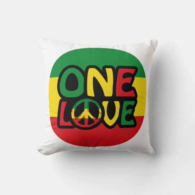 One Love, Reggae design with reggae colours Throw Pillow (Front)