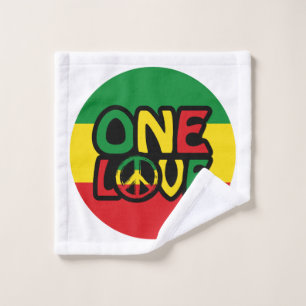 One Love, Reggae design with reggae colours Wash Cloth