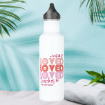 One Love Teacher Pink Modern Personalized Name 710 Ml Water Bottle<br><div class="desc">One Love Teacher Pink Modern Personalized Name Stainless Steel Water Bottle features the text "one loved teacher" in modern pink script typography accented with love hearts and personalized with your custom name. Perfect for your favourite teacher for teacher appreciation,  birthday,  Christmas,  holidays and more. Designed by Evco Studio www.zazzle.com/store/evcostudio</div>