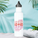 One Love Teacher Pink Modern Personalized Name 710 Ml Water Bottle<br><div class="desc">One Love Teacher Pink Modern Personalized Name Stainless Steel Water Bottle features the text "one loved teacher" in modern pink script typography accented with love hearts and personalized with your custom name. Perfect for your favorite teacher for teacher appreciation,  birthday,  Christmas,  holidays and more. Designed by Evco Studio www.zazzle.com/store/evcostudio</div>