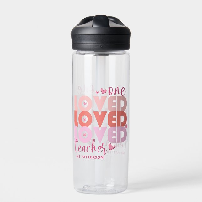 One Love Teacher Pink Modern Personalized Name Water Bottle (Front)