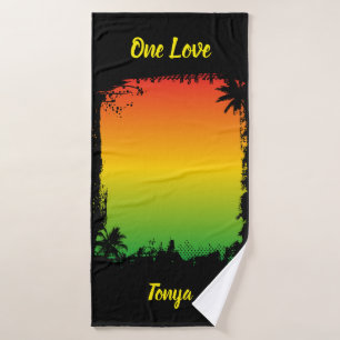 One Love Tropical Sunset and Palm Trees Bath Towel
