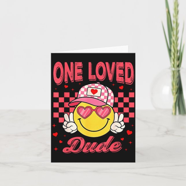 One Loved Dude Checkered Heart Valentines Day Boys Card (Front)