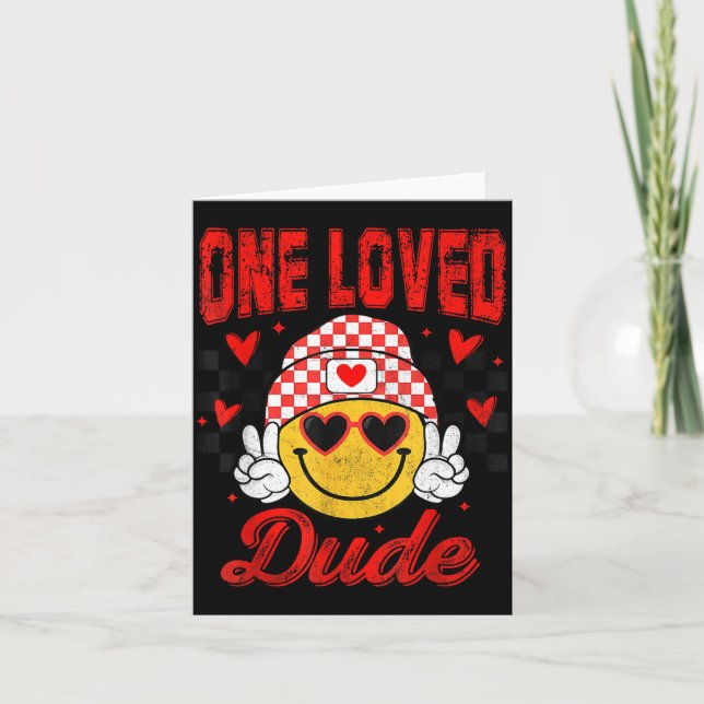 One Loved Dude Checkered Heart Valentines Day Boys Card (Front)