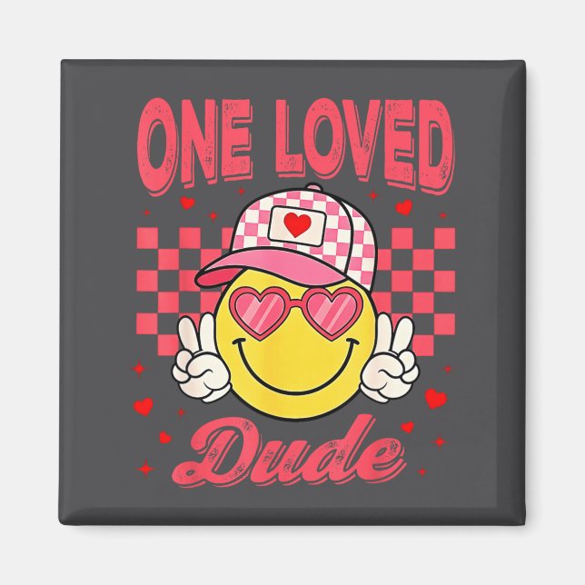 One Loved Dude Checkered Heart Valentines Day Boys Magnet (Front)