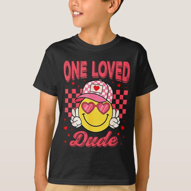 One Loved Dude Checkered Heart Valentines Day Boys T-Shirt (Front)