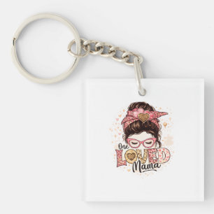 One Loved Mama Cute Leopard Heart Mom Quote Keychain