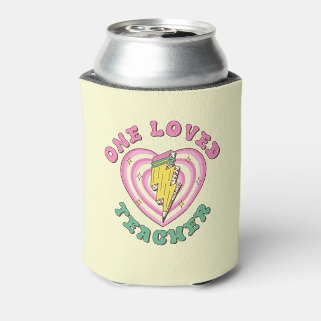 One Loved Teacher Valentine Teacher Gift Can Cooler (Can Back)