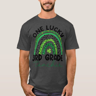 One Lucky 3rd Grade Teacher Leopard Rainbow St Pat T-Shirt