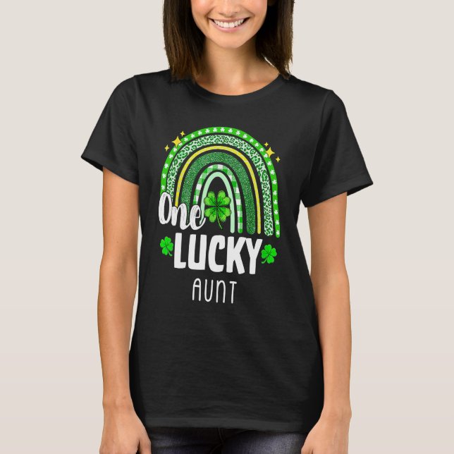 One Lucky Aunt Leopard Print Rainbow St Patricku20 T-Shirt (Front)