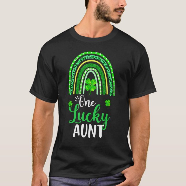 One Lucky Aunt Rainbow Tee St Patricks Day Mom Fun (Front)