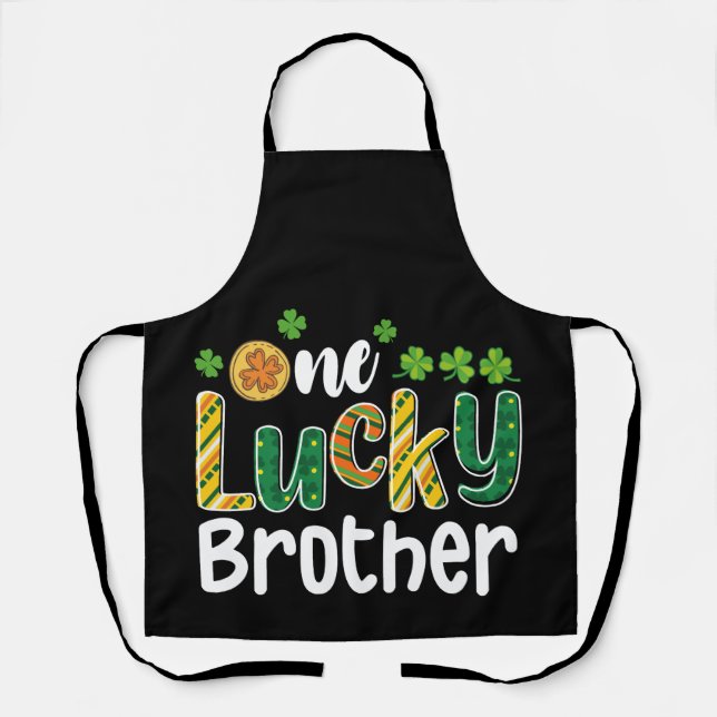 One Lucky Brother Matching Family St Patrick's Day Apron (Front)